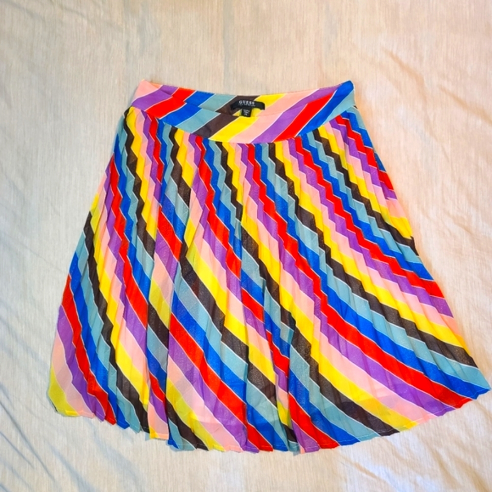 Guess Multicolor Rainbow Shimmer Pleated Mini Skirt Size 25